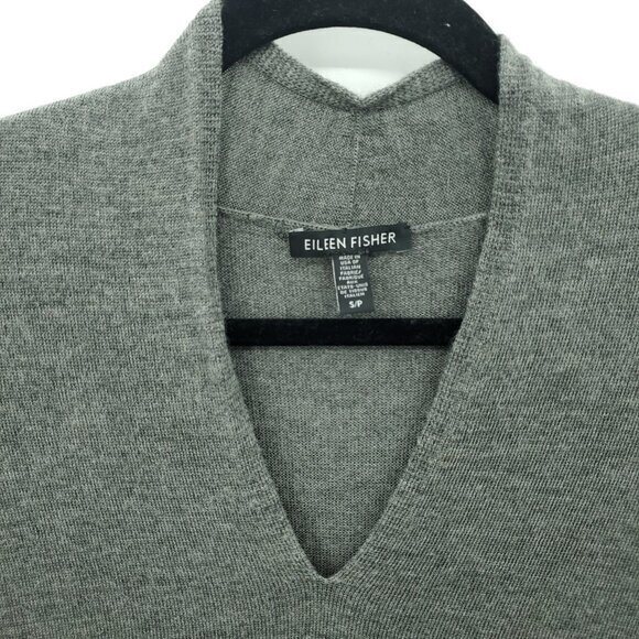 Eileen Fisher 100% Merino Wool V-neck Asymmetrical Sweater S Gray/Black - Picture 6 of 16